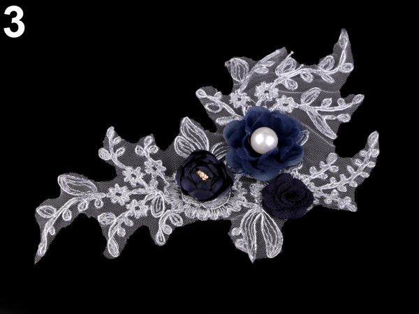 Monofilová aplikace / vsadka 3D 12x23 cm s květy