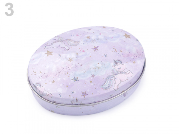 Plechová oválná krabička jednorožec