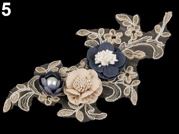 Monofilová aplikace / vsadka 3D 12x23 cm s květy