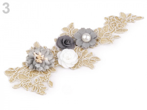 Monofilová aplikace / vsadka 3D 9,5x23 cm s květy