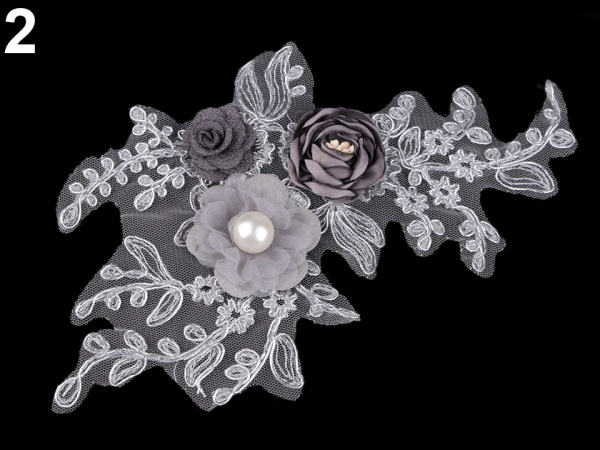 Monofilová aplikace / vsadka 3D 12x23 cm s květy