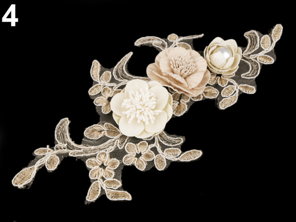 Monofilová aplikace / vsadka 3D 12x23 cm s květy