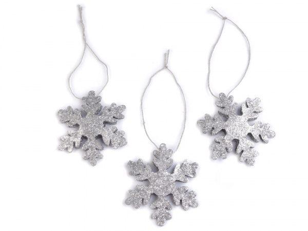 Kovová dekorace 3D vločky Ø7,4 cm