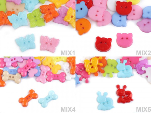 Knoflíky motýl, medvěd, květ, kost, šnek