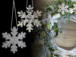 Kovová dekorace 3D vločky Ø7,4 cm