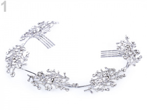 Štrasová ozdoba do vlasů s perlami a hřebínky