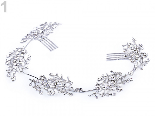 Štrasová ozdoba do vlasů s perlami a hřebínky