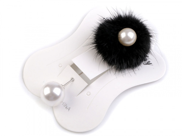 Ozdobný špendlík kožešinová bambule a perla