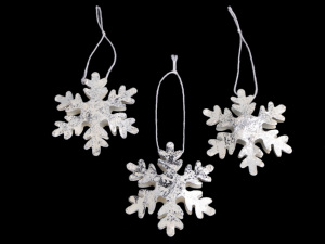 Kovová dekorace 3D vločky Ø7,4 cm