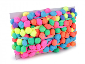 Prýmek šíře 35 mm s velkými bambulkami Ø20 mm neonový / duhový