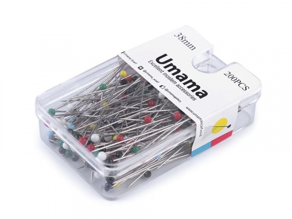 Špendlíky se skleněnou hlavičkou délka 38 mm