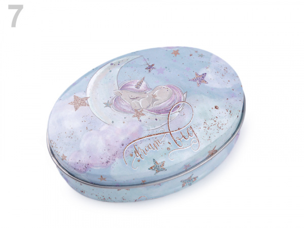 Plechová oválná krabička jednorožec