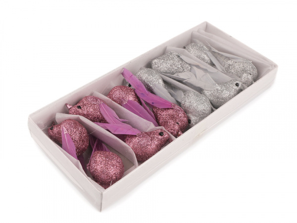 Dekorace vánoční ptáček s glitry 2. jakost