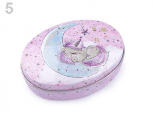 Plechová oválná krabička jednorožec