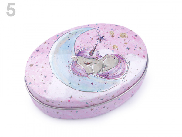 Plechová oválná krabička jednorožec