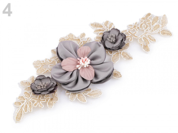 Monofilová aplikace / vsadka 3D 9,5x23 cm s květy