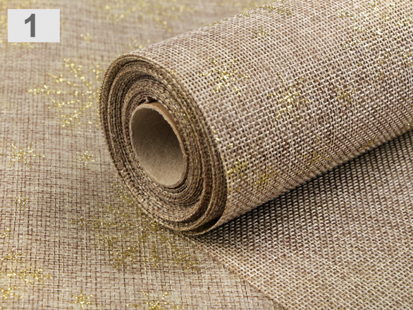 Imitace juty šíře 48 cm vločka s glitry