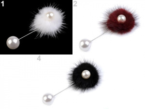 Ozdobný špendlík kožešinová bambule a perla