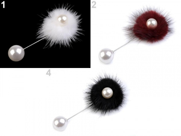 Ozdobný špendlík kožešinová bambule a perla