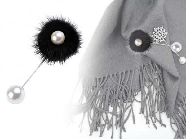 Ozdobný špendlík kožešinová bambule a perla