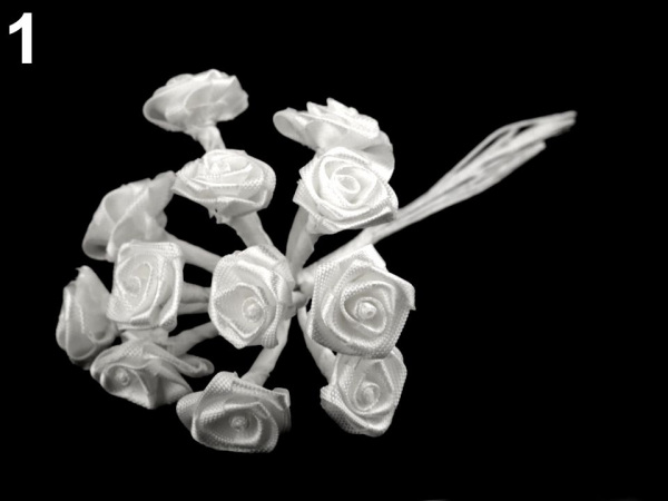 Saténová růže na drátku / polotovar na vývazky Ø15 mm