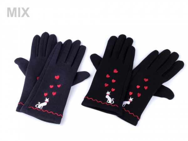 Dámské úpletové rukavice kočka