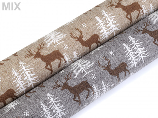 Dekorační metráž šíře 48 cm jelen, stromeček