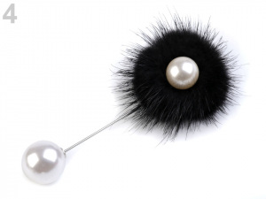 Ozdobný špendlík kožešinová bambule a perla