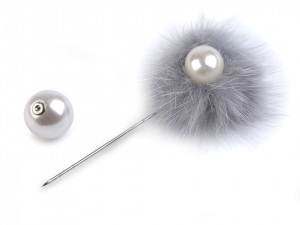 Ozdobný špendlík kožešinová bambule a perla