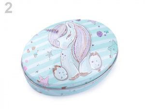 Plechová oválná krabička jednorožec