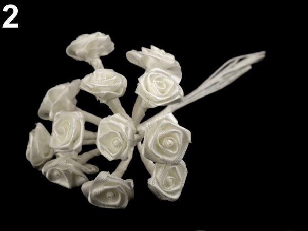 Saténová růže na drátku / polotovar na vývazky Ø15 mm