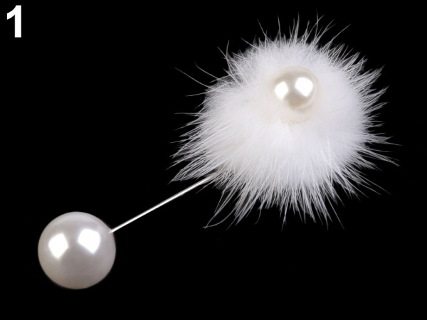 Ozdobný špendlík kožešinová bambule a perla