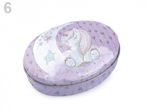 Plechová oválná krabička jednorožec