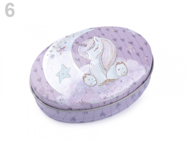 Plechová oválná krabička jednorožec