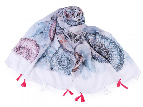 Šátek / šála mandala se střapci 90x180 cm