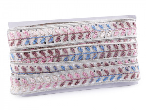 Prýmek / vzorovka s listy a flitry šíře 38 mm