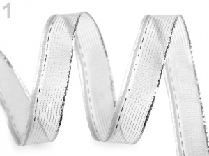 Stuha s lurexem a drátem šíře 15 mm