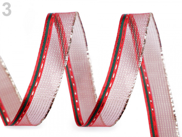 Stuha s lurexem a drátem šíře 15 mm