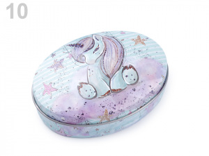 Plechová oválná krabička jednorožec