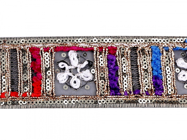 Prýmek / vzorovka s flitry šíře 45 mm, imitace sametu