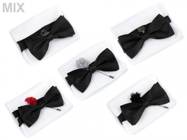 Sada - motýlek, kapesník, ozdoba do klopy