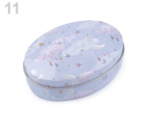 Plechová oválná krabička jednorožec