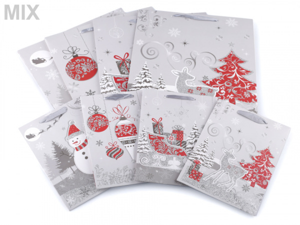 Dárková taška vánoční s glitry, sada 2 velikostí