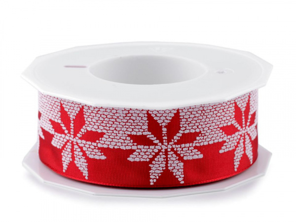 Vánoční stuha vločka s drátem šíře 40 mm