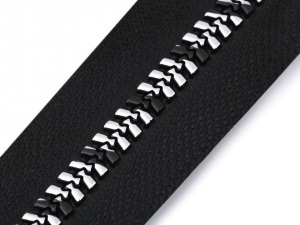 Zip kostěný se stříbrno-černými zoubky šíře 8 mm  délka 50 cm