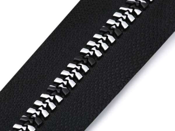 Zip kostěný se stříbrno-černými zoubky šíře 8 mm  délka 50 cm