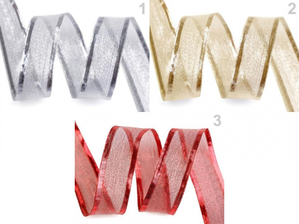 Stuha s lurexem a drátem šíře 25 mm