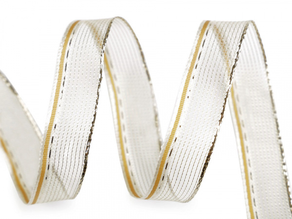 Stuha s lurexem a drátem šíře 15 mm