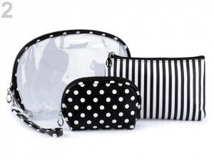 Kosmetická taška průhledná, proužkovaná a puntíkovaná, sada 3 ks