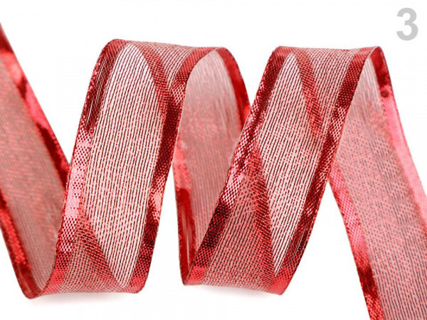 Stuha s lurexem a drátem šíře 25 mm